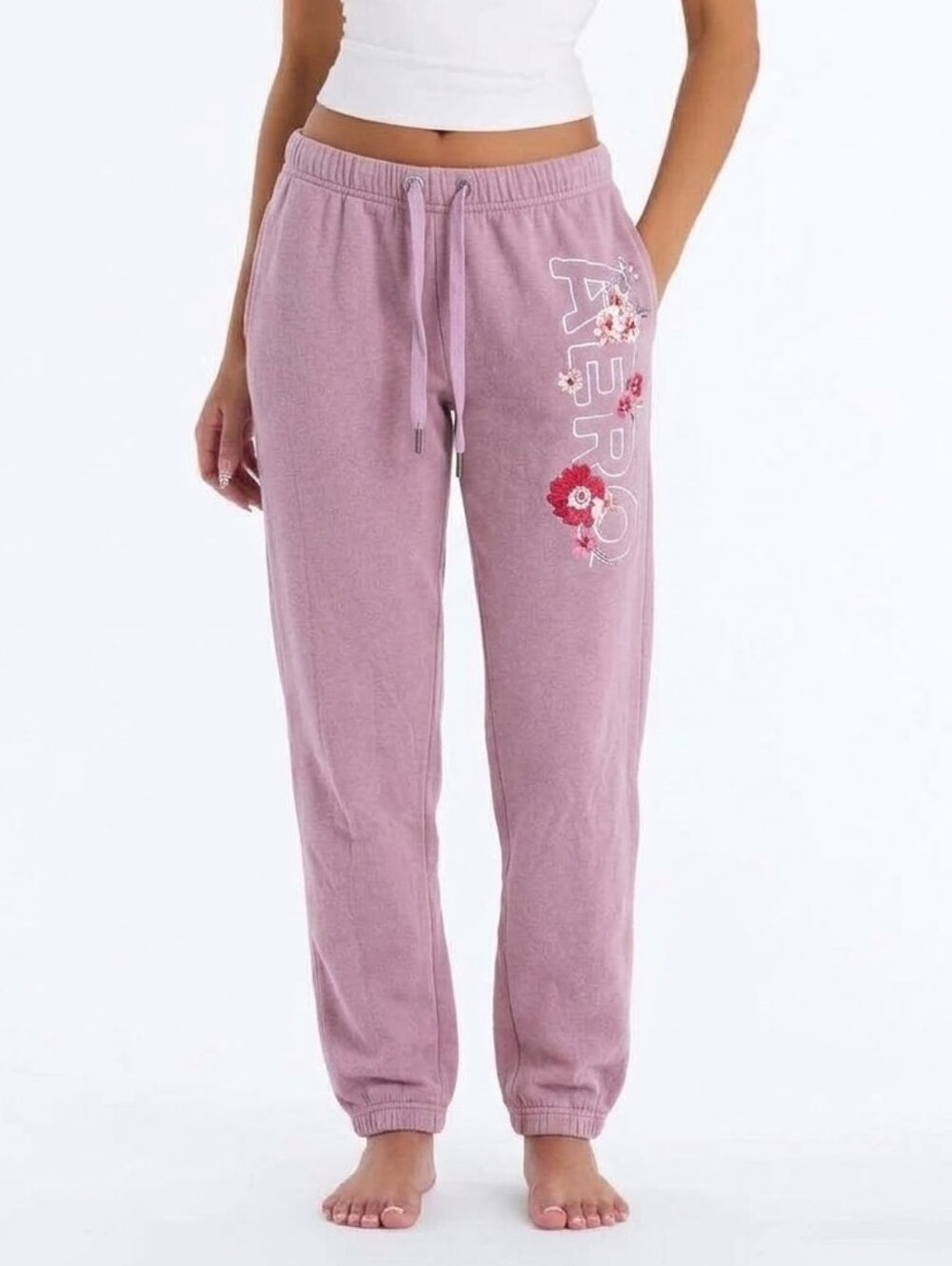 Aeropostale Dusty Rose Floral Embroidered Joggers